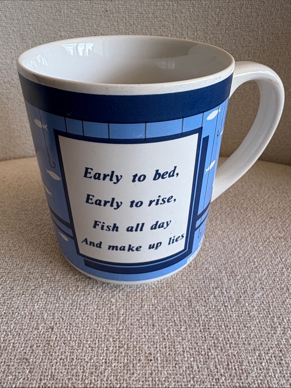 Blue Ceramic Fishing Quote Coffee Mug - Unbranded